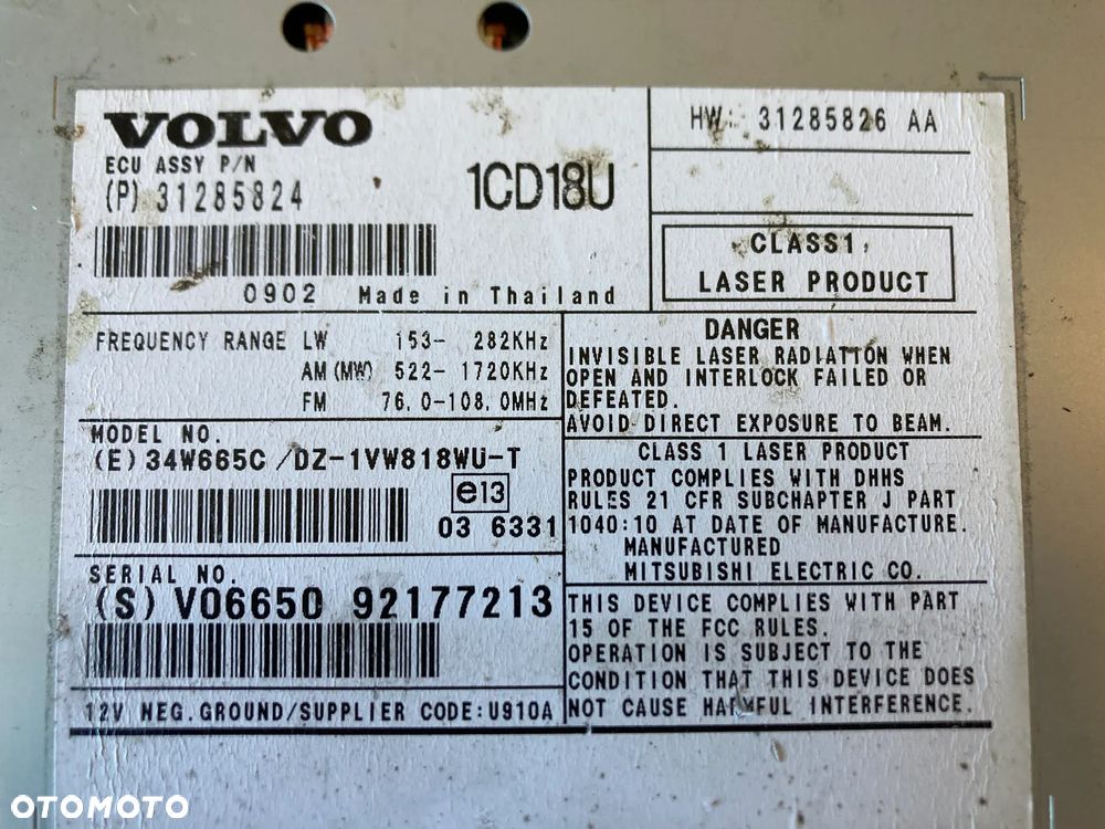 Radioodtwarzacz  radio z nawigacją Volvo C30 S40 V50 C70 31285826AA - 2