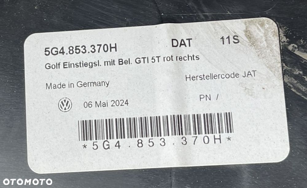 VW GOLF VII 7 5G4 12- LISTWA PROGOWA NAKŁADKA LED PRAWA 5G4853370H - 12