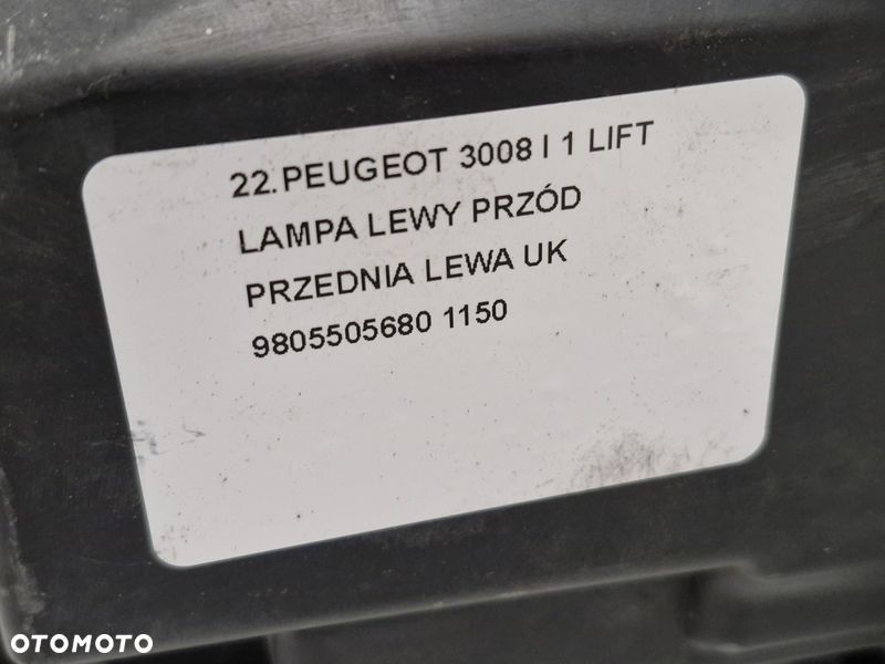 PEUGEOT 3008 I 1 LIFT LAMPA LEWY PRZÓD PRZEDNIA LEWA UK 9805505680 - 9