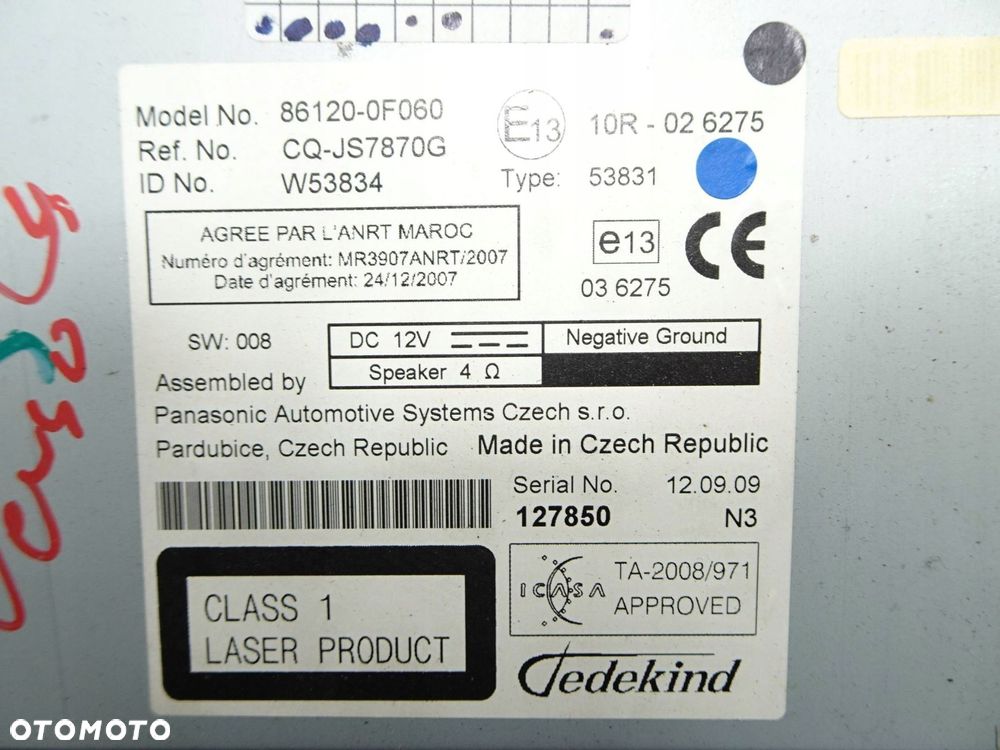 radio cd toyota verso 09-13 r. - 8