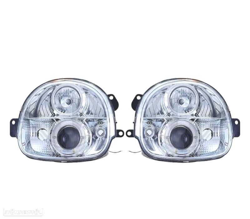 FARÓIS FRONTAIS RENAULT TWINGO 93-97 ANGEL EYES FUNDO CROMADO - 1