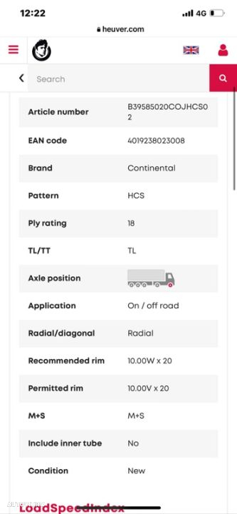 Continental HCS 395/85 R20 168J 20PR - 9