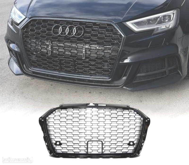 GRELHA DIANTEIRA AUDI A3 8V 16-19 PDC LOOK RS3 PRETO BRILHANTE - 1