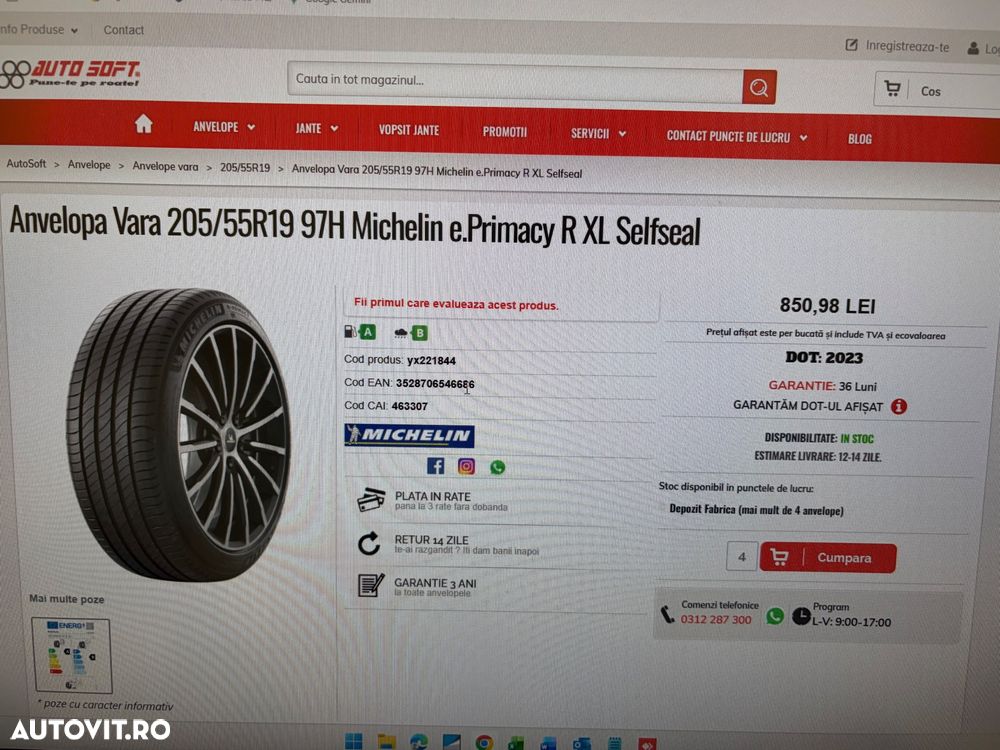 Vand 4 bucati anvelope vara noi, DOT 2025-Michelin 205x55xR19 - 2