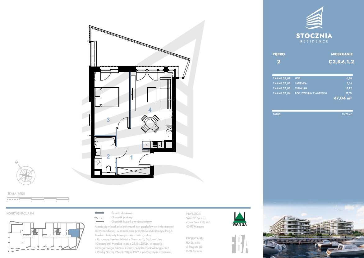 Mieszkanie 47,04 m2 + taras | Stocznia Residence