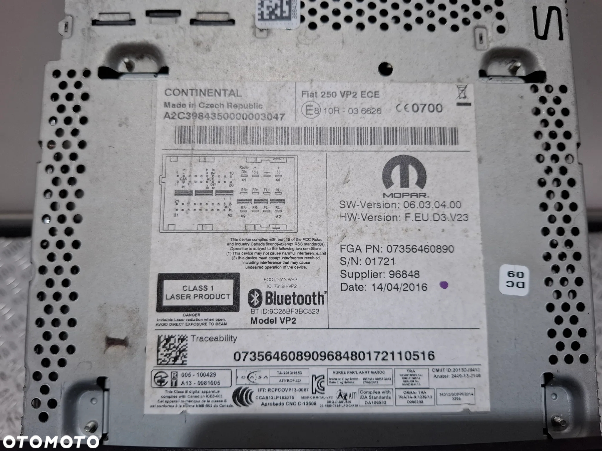 Radio bluetooth Fiat Ducato III 2016 rok nr 07356460890 - 2