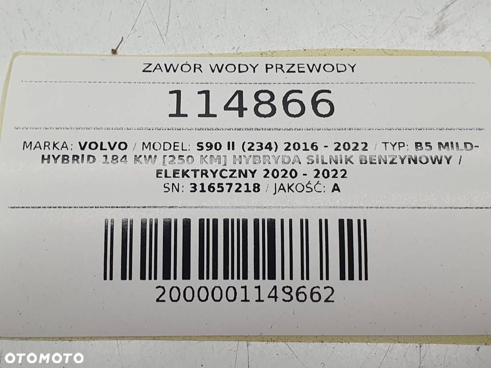 ZAWÓR POMPKA WODY PRZEWODY PŁYNU CHŁODNICZEGO VOLVO S90 II 31657218 - 6