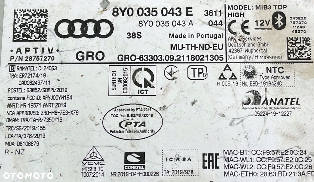 AUDI A3 MIB3 TOP HIGH CZYTNIK MMI MIB3 8Y0035043E - 2