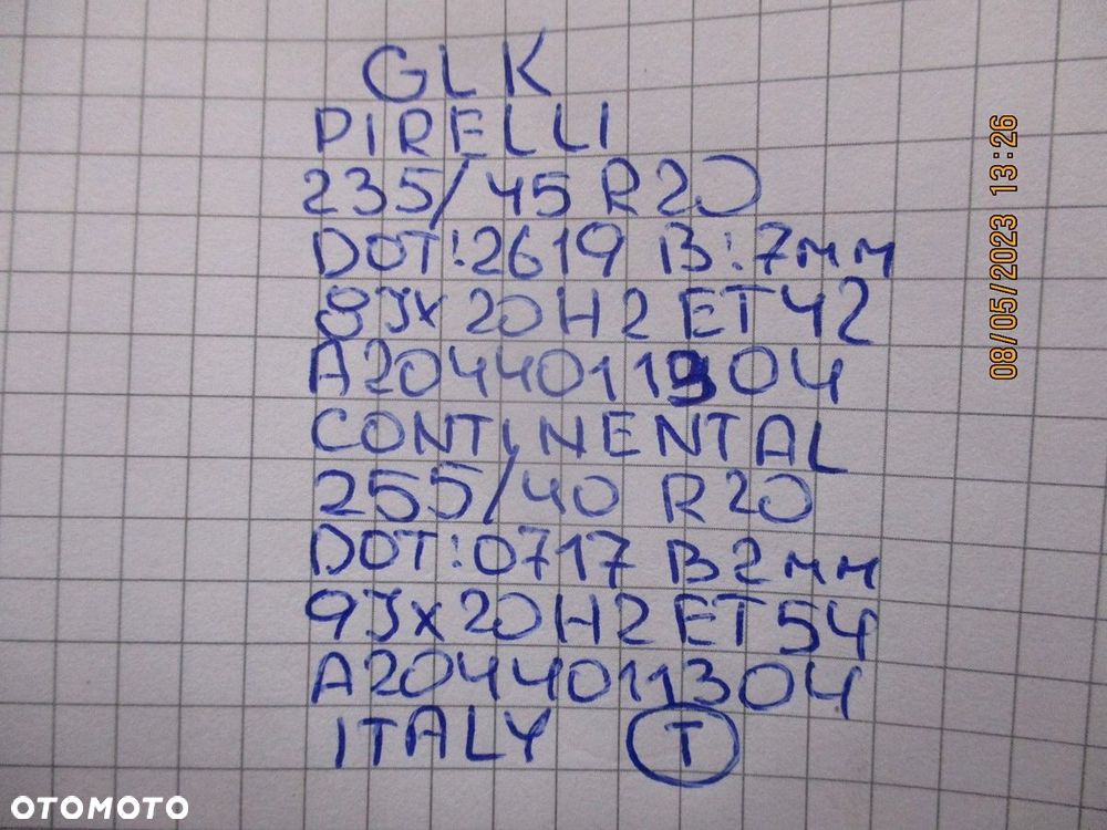 Koła felgi opony Mercedes GLK R20 19R - 15