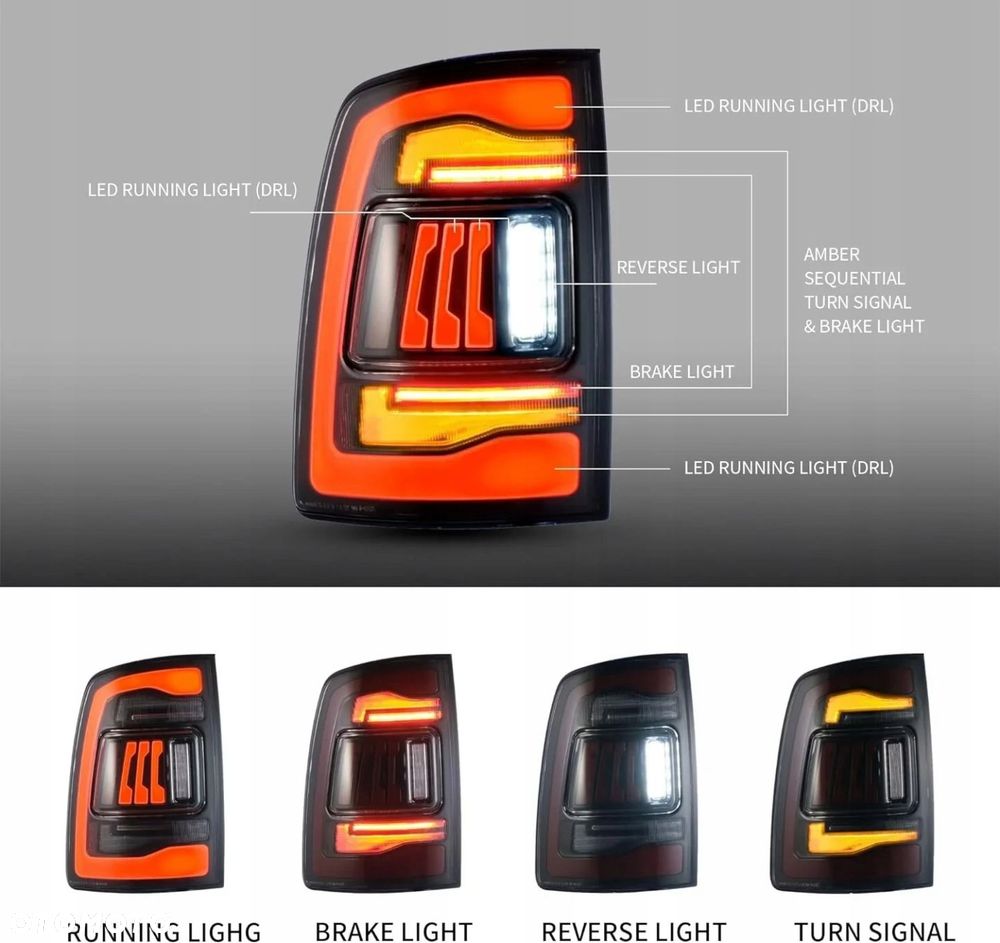 Lampy tyl kpl Full Led Neon Diody Tuning Dodge Ram IV 4 08-24 1500 Classic - 7