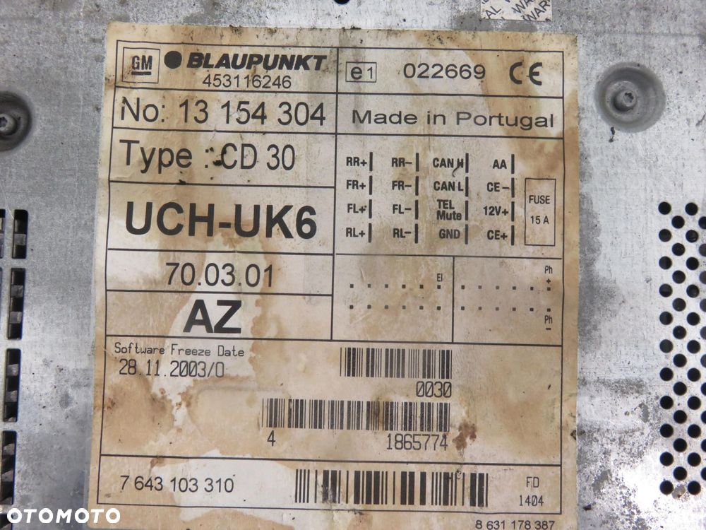 RADIO CD30 OPEL ASTRA III H 13154304 453116246 13111165 - 10