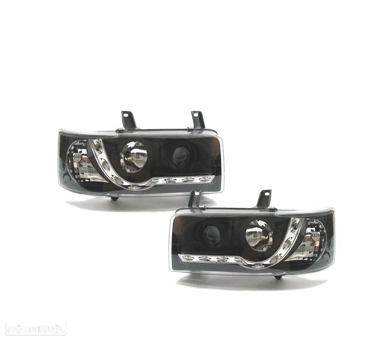 FARÓIS VOLKSWAGEN VW T4 TRANSPORTER 90-03 LUZ LED DIURNA FUNDO NEGRO - 1