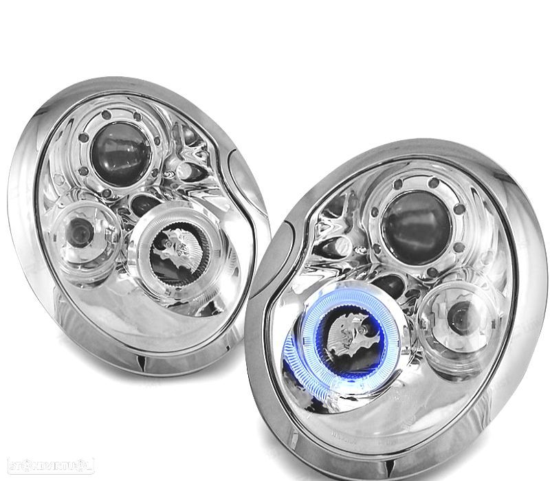 CONJUNTO DE FARÓIS PARA MINI COOPER 01-04 ANGLE EYES CROMADOS - 1