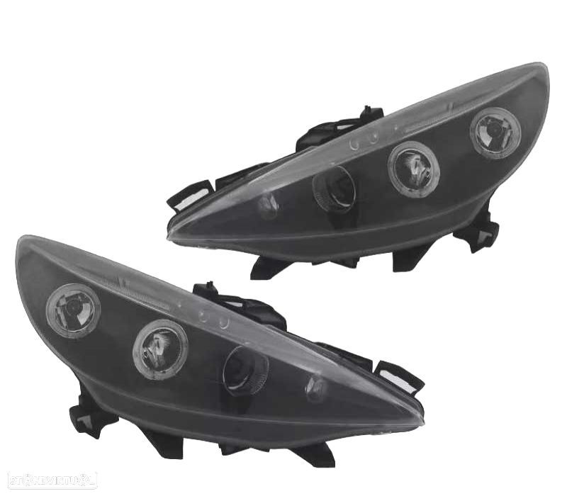 FARÓIS ANGEL EYES PEUGEOT 207 06-09 FUNDO PRETO - 1