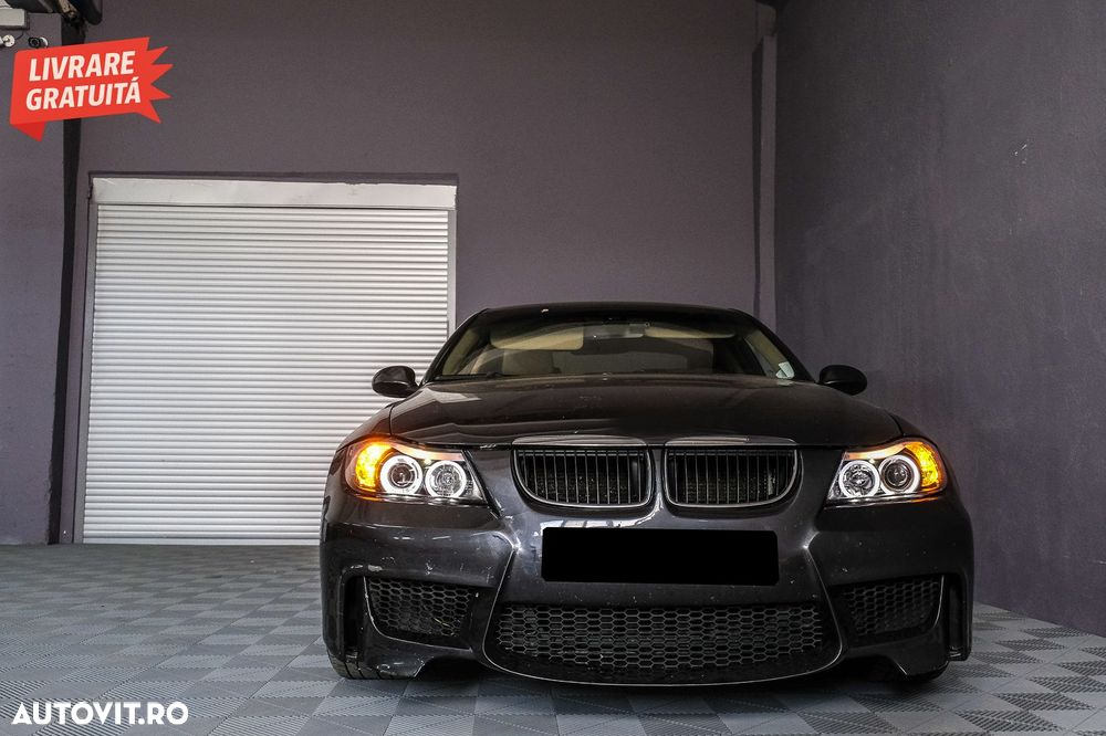 Faruri BMW Seria 3 E90 Sedan E91 Touring (03.2005-08.2008) Angel Eyes Negru- livrare gratuita - 1