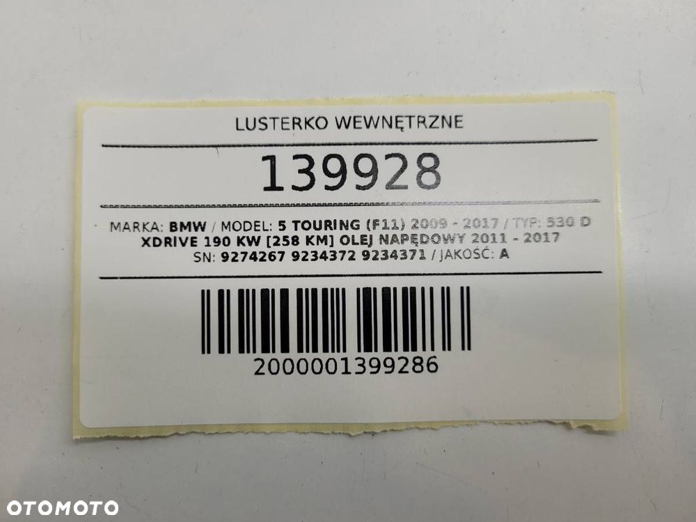 LUSTERKO WEWNĘTRZNE WSTECZNE BMW 5 F11 F10 9274267 - 8
