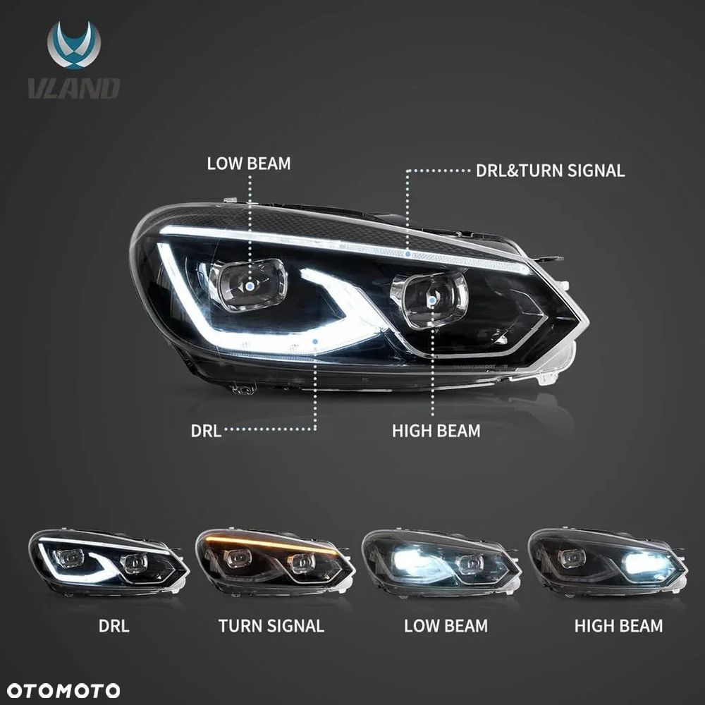 reflektor lampa kpl soczewki full led black vw golf vi 6 5k 5k0 2008-2016 - 6