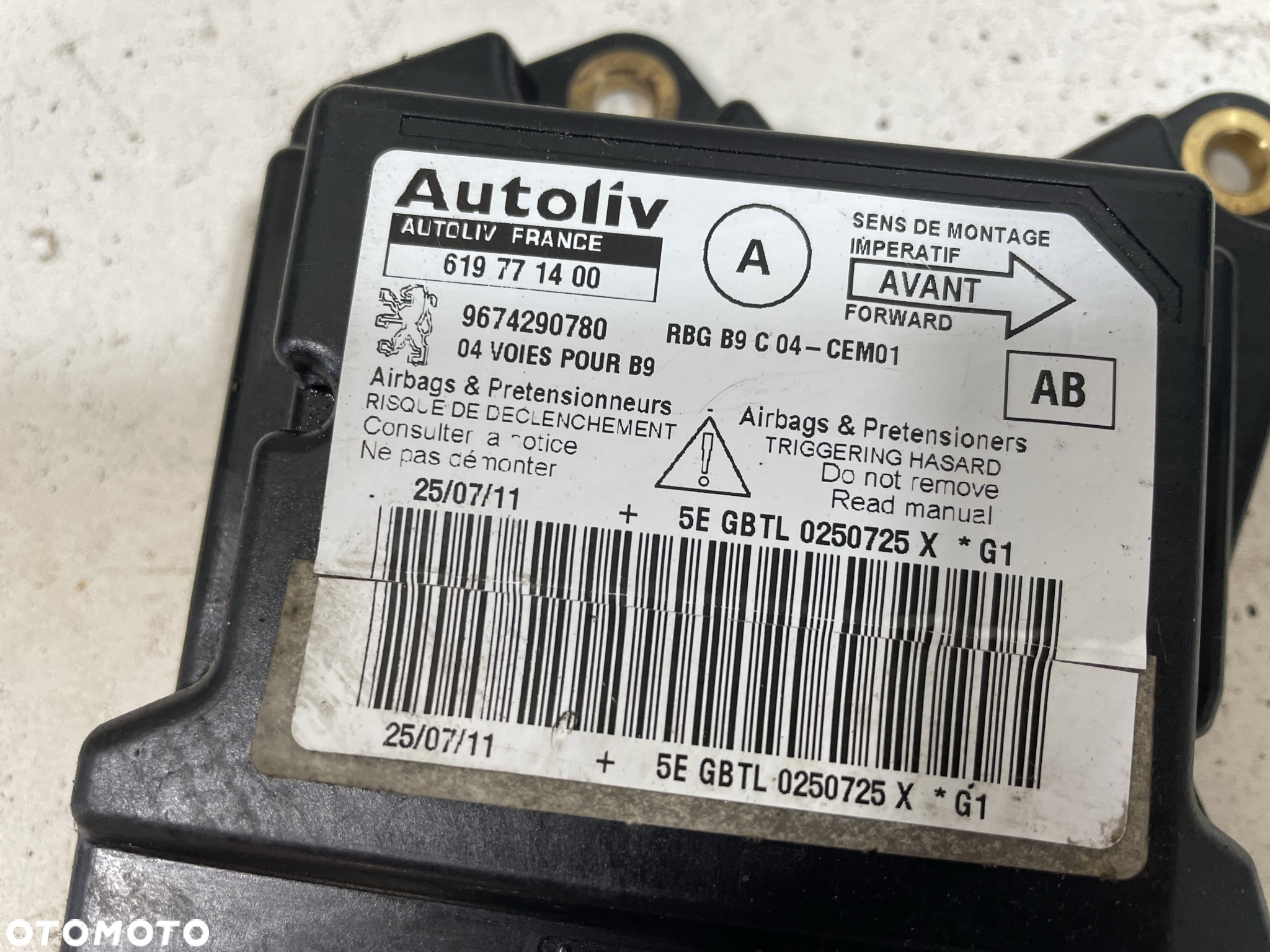 CITROEN BERLINGO PEUGEOT PARTNER III MODUŁ SENSOR PODUSZEK POWIETRZNYCH AIRBAG 9674290780 - 2