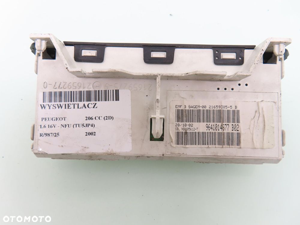 WYŚWIETLACZ PEUGEOT 206 CC (2D) 9641014877 216592770 216592759 - 3