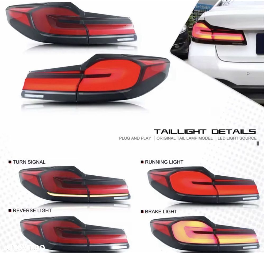 Set Stopuri Full LED Lampi Triple Lampa Spate Bmw Seria 5 G30 2017-20 - 2