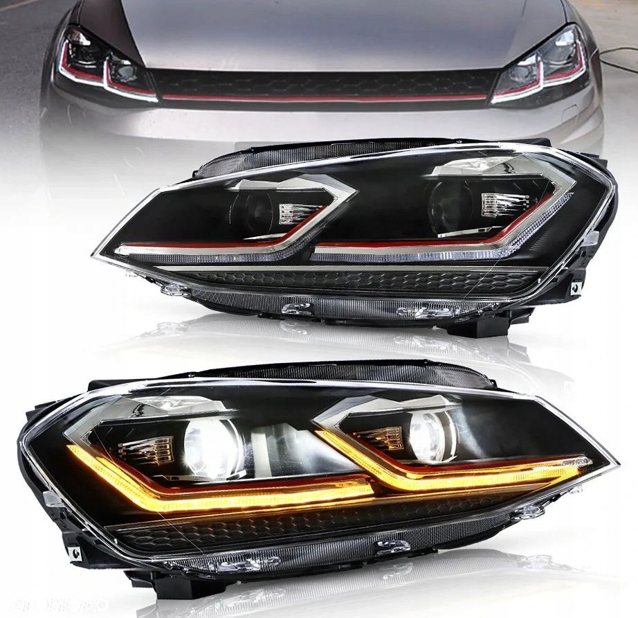 Reflektory Lampy kpl Vland Led +h7 Tuning Red GTI VW Golf VII 7 5g 2012-17 - 5