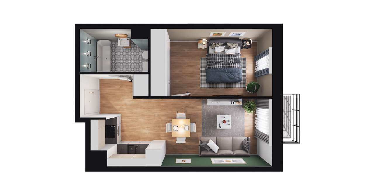 2-pokojowe mieszkanie 35m2 + balkon Bezpośrednio - Pełny obrazek: 2/7