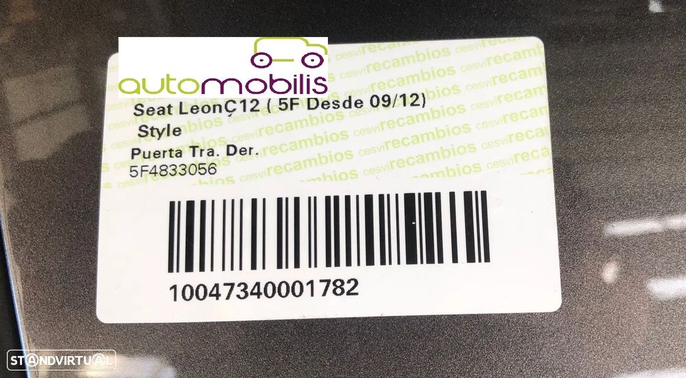 Porta Traseira Direita SEAT LEON (5F1) 1.4 TSI Ref. 5F4833056 - NO. 200058 - 3