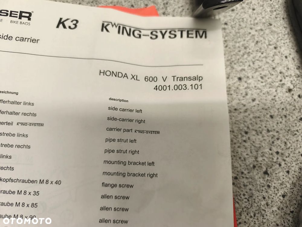 Stelaż kufrów bocznych Krauser K3 Honda XL 600 XL600 Transalp 600 XRV 750 XRF750 Africa Twin 750 - 9