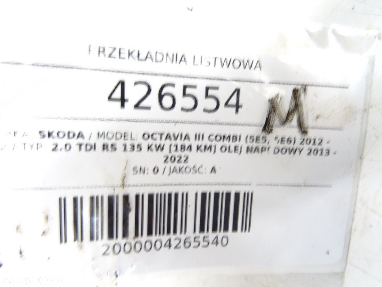 PRZEKŁADNIA LISTWOWA - 999.00 PLN - SKODA OCTAVIA III Combi (5E5, 5E6) 2012 - 2022 2.0 TDI RS 135 - 9