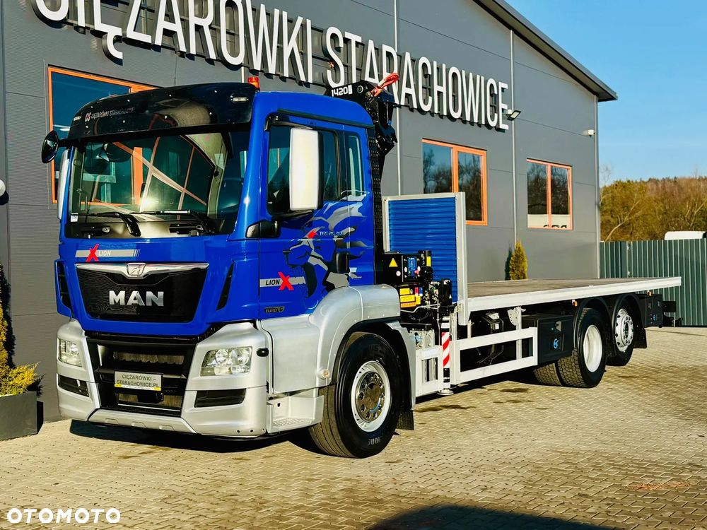 MAN TGS 26.360 // E6 // Klimatyzacja / 6x2 // platforma laweta 7,2m z HDS HMF 1420 // dzwig żuraw kran crane skrzynia uniwersalny - 9
