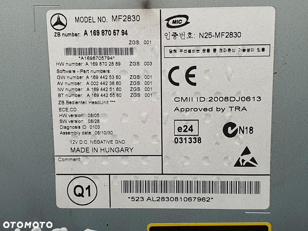 RADIO CD MERCEDES W169 A1698705794 A1698702889 - 6