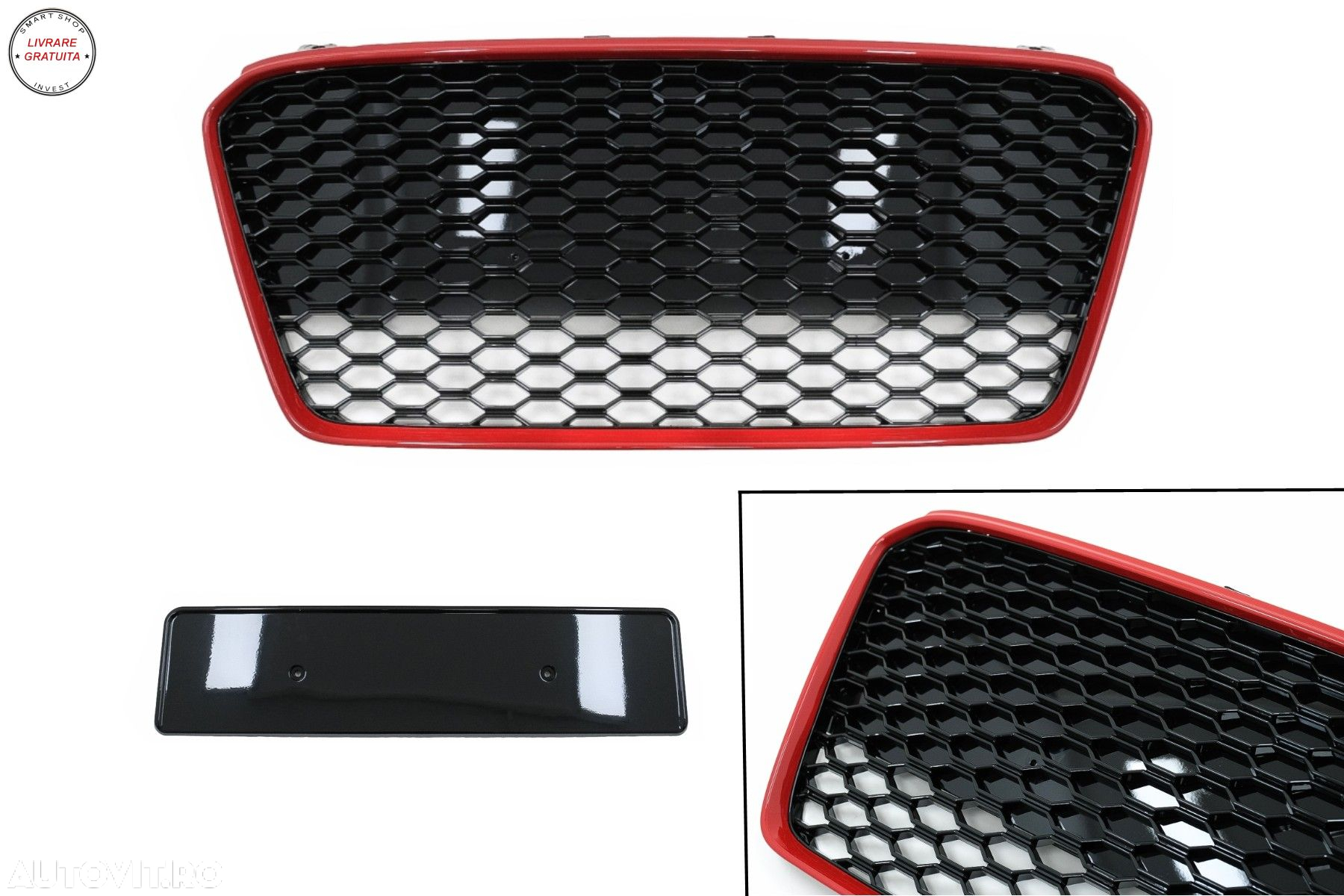 Grila Centrala Audi R8 42 (2013-2015) RS Design Negru Lucios/ Rosu- livrare gratuita - 6
