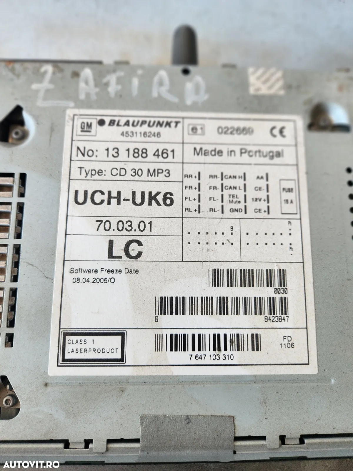 Radio Cd Opel Astra H Zafira B CD30 MP3 - Dezmembrari Arad - 7