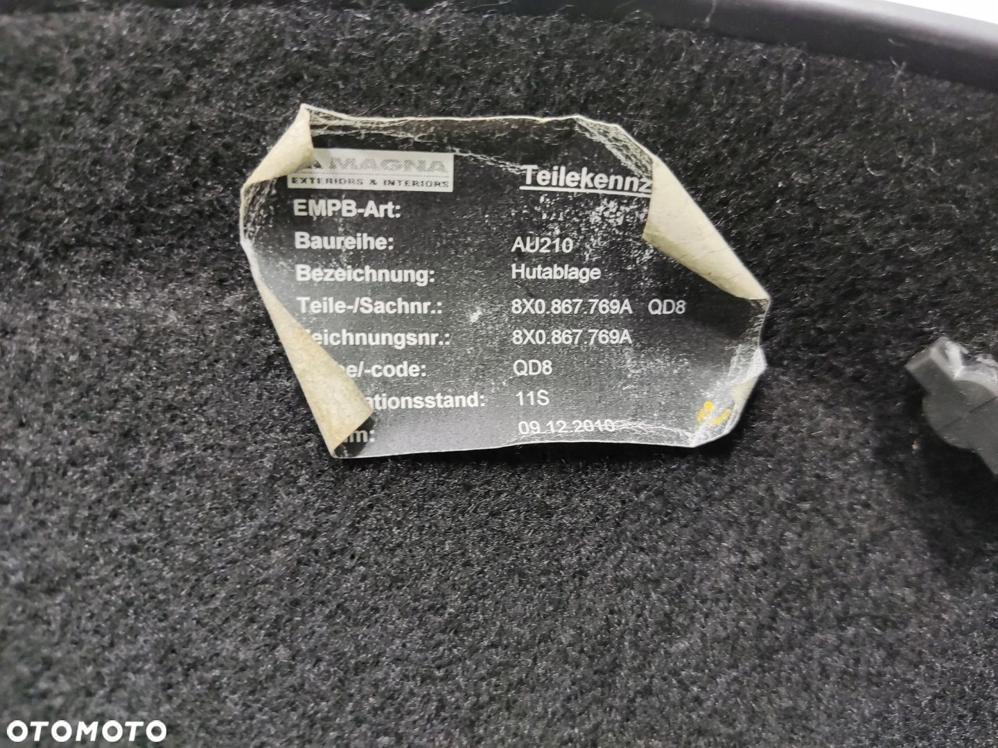 PÓŁKA BAGAŻNIKA TYŁ TYLNA AUDI A1 8X 2010-2014 8X0867769A - 8