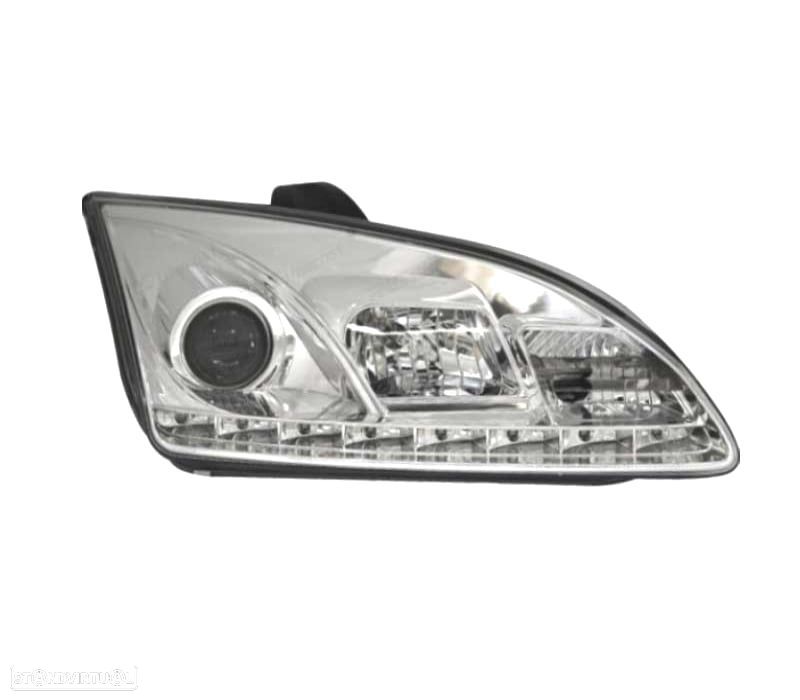 FARÓIS FRONTAIS FORD FOCUS MK2 LUZ DIURNA LED 5W FUNDO CROMADO - 2