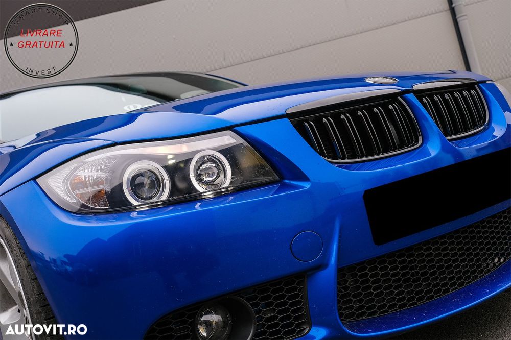 Grile Centrale Duble BMW Seria 3 E90 E91 Pre-LCI (2005-2008) M-Design Negru Lucios- livrare gratuita - 10