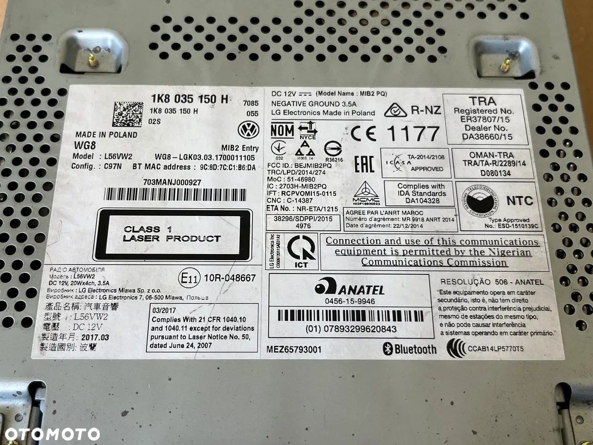CD RADIO RADIOODTWARZACZ 1K8035150H VW T6 2.0 CALIFORNIA / CARAVELLE / TRANSPORTER / MULTIVAN - 5