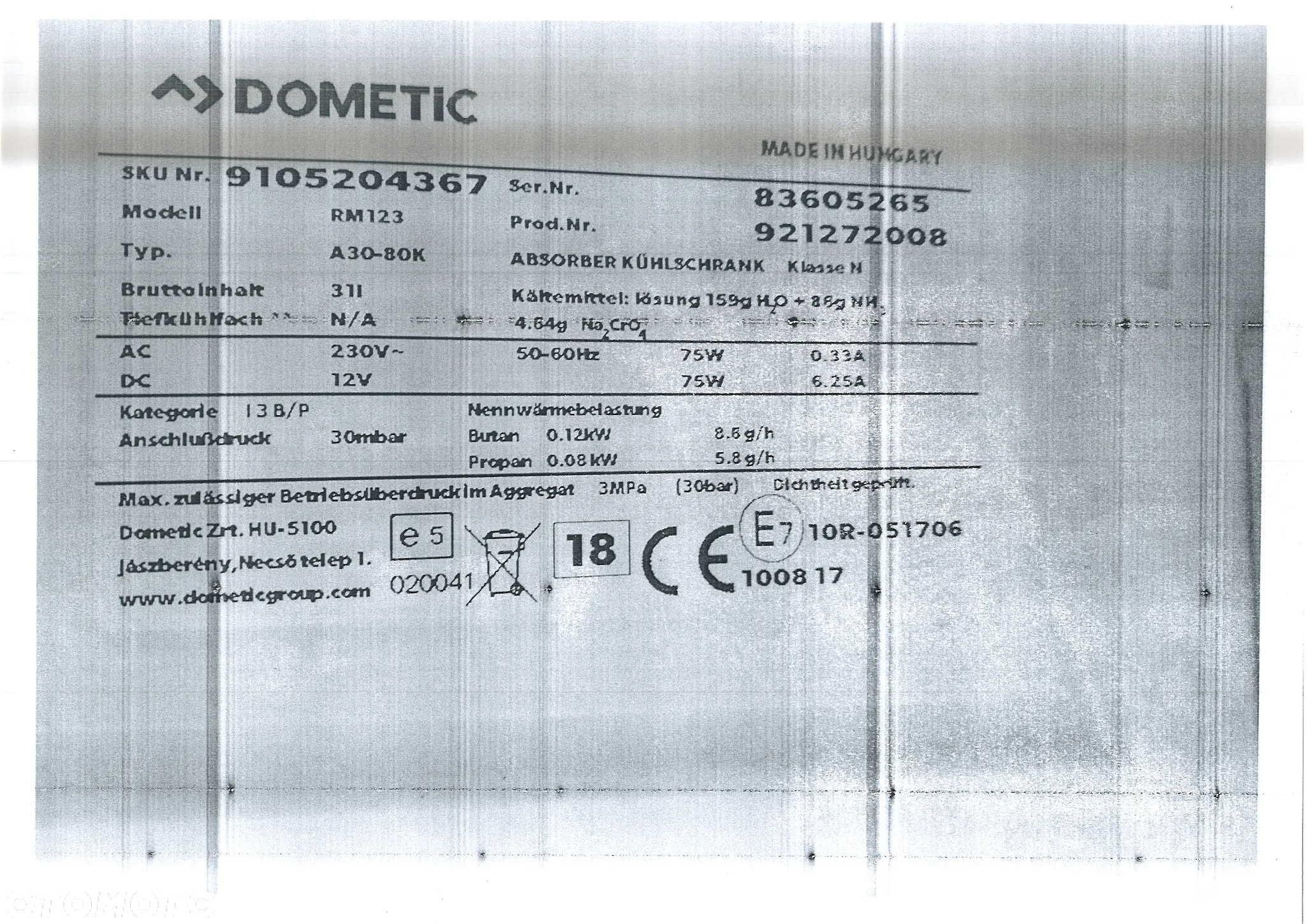 Lodówka-absorpcyjna-12v230v-gaz Dometic - 12