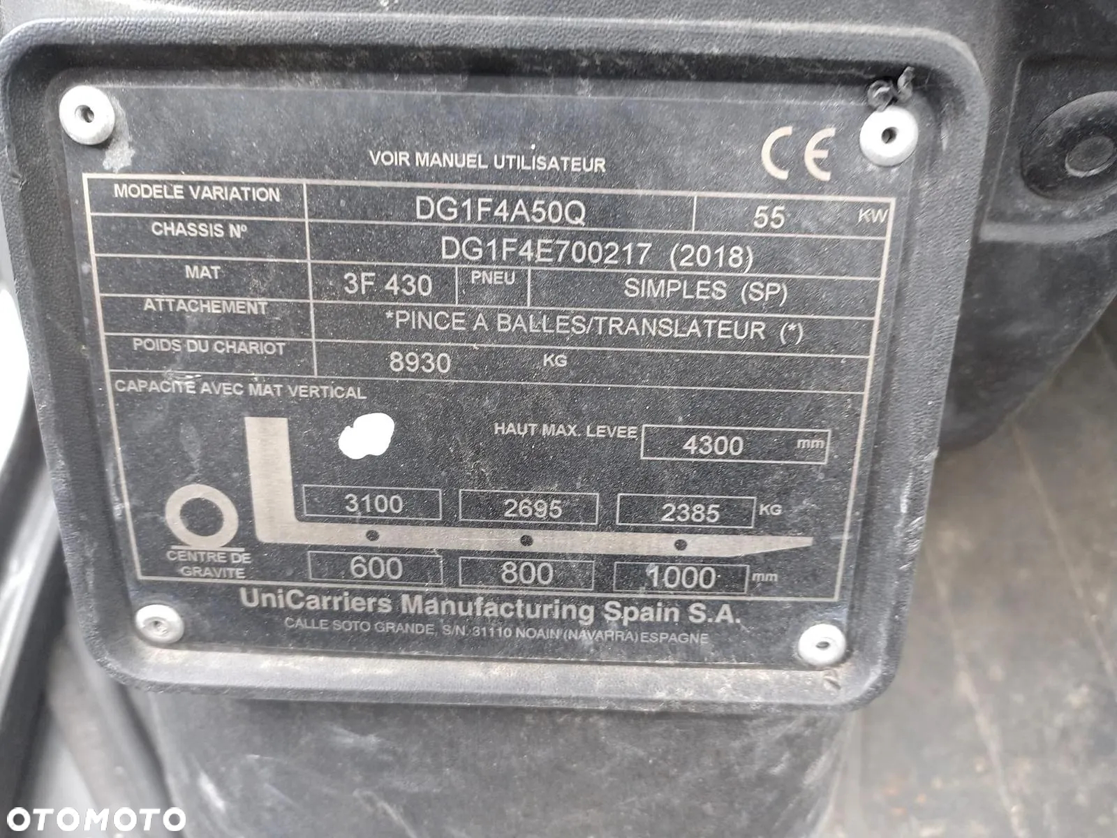 Nissan Unicarriers 50 DG1F4A50Q  /5 T /4,5 m /R.2018/3680h - 4