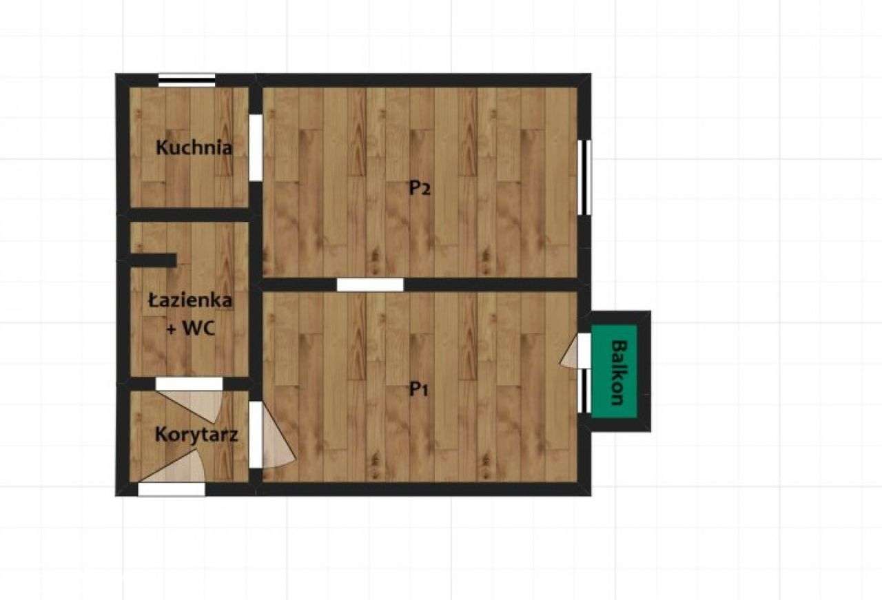 2 pokoje | 30,8 m2 | balkon | I piętro | Nałęczów