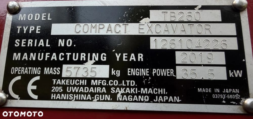 Takeuchi TB 260 Japońska Koparka Gąsienicowa 6 ton. Szybka maszyna i potężna moc. jak Nowa z Salonu 2020 rok. Niski Przebieg-2800mtg. KLIMATYZACJA. Nagłośnienie. Łyżka skarpowa oraz kopiąca. Szybko-złącze hydrauliczne. Yanmar silnik 4 cylindry! Maszyna z Norwegii. ani deka luzów i wycieków! OKAZJA Linia Hydr podwójna. Plus .Długie ramię PLUS. Oświetlenie LED dodatkowe. Zamki na tłokach. Wielka Okazja! Pełne sterowanie z dżojstików!! Aktualna DEKRA! - 7