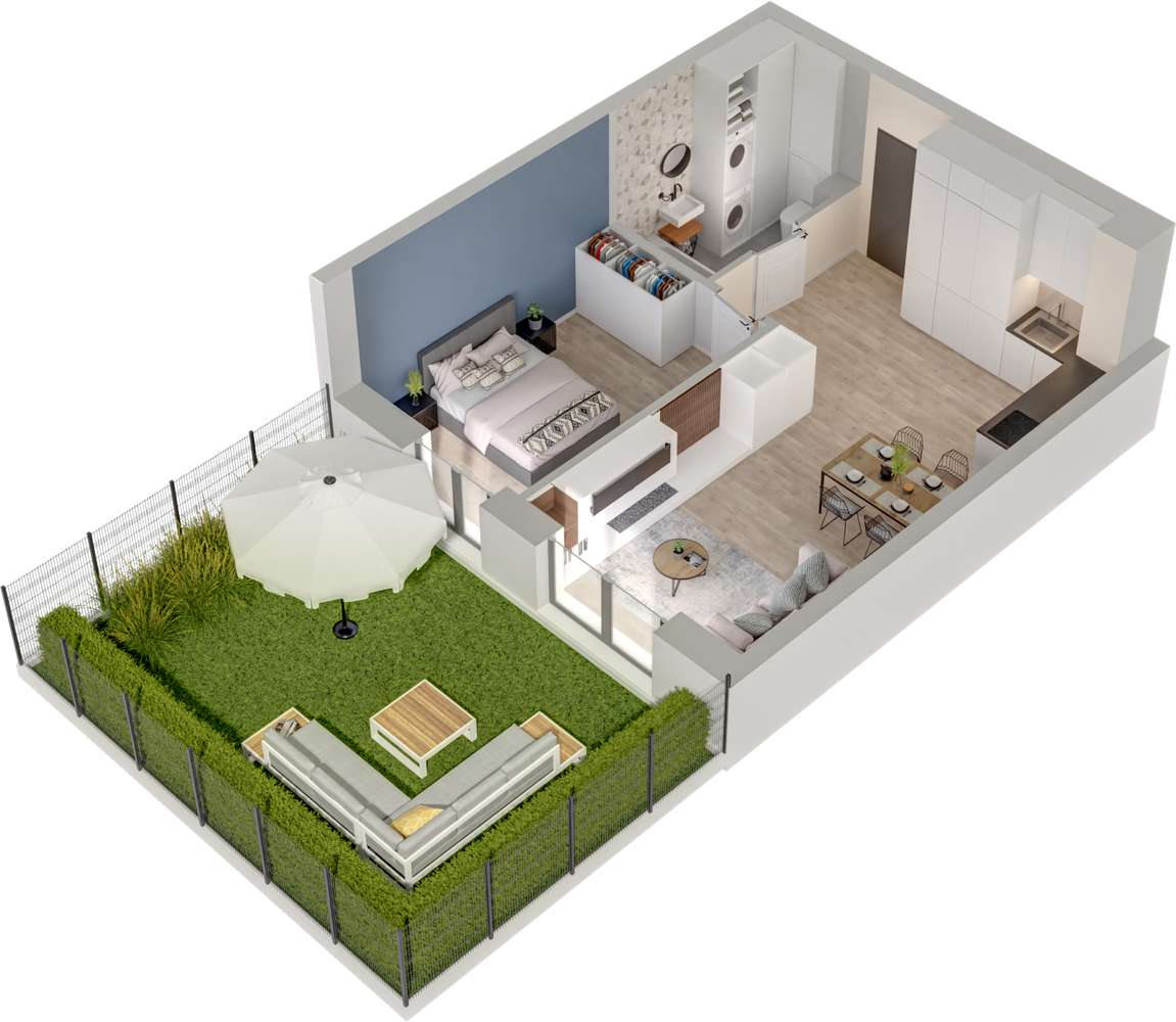 1.M.06 | 44,16 m² | 2 pokoje z ogródkiem | Krzyki- Gaj