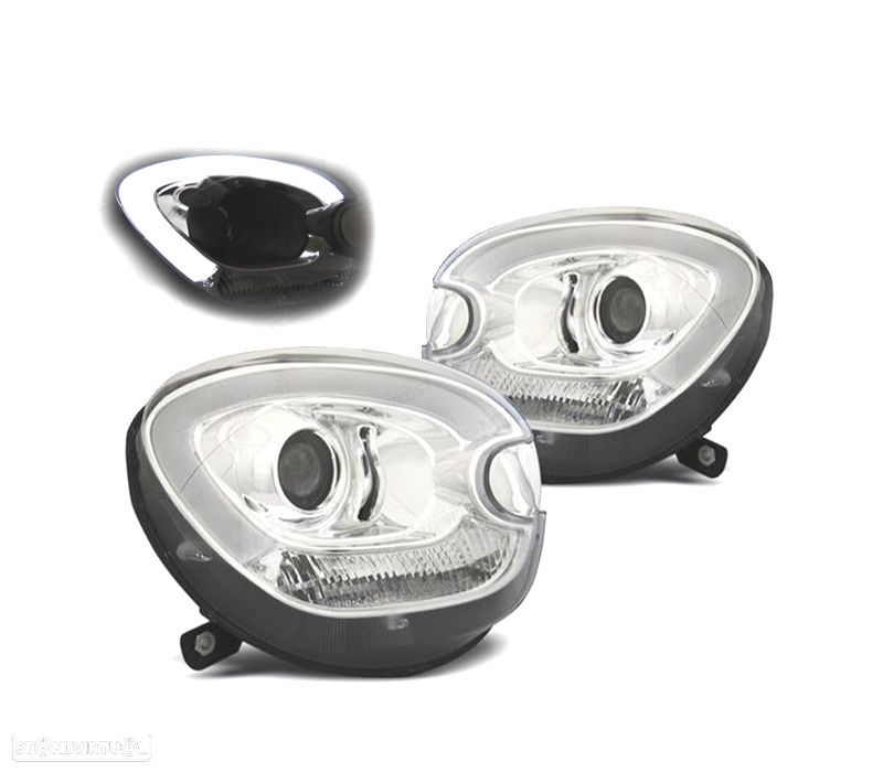 FARÓIS FRONTAIS PARA MINI R60 COUNTRYMAN 10-15 XENON TUBE LIGHT FUNDO CROMADO - 1
