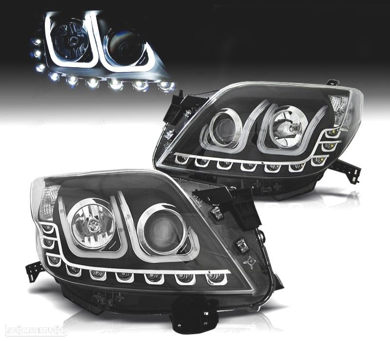 FARÓIS LUZ DIURNA LED TOYOTA LAND CRUISER FJ150 09-13 FUNDO PRETO - 1