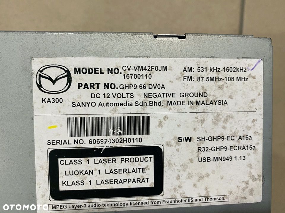 MAZDA 6 RADIO NAWIGACJA CV-VM42F0JM - 2
