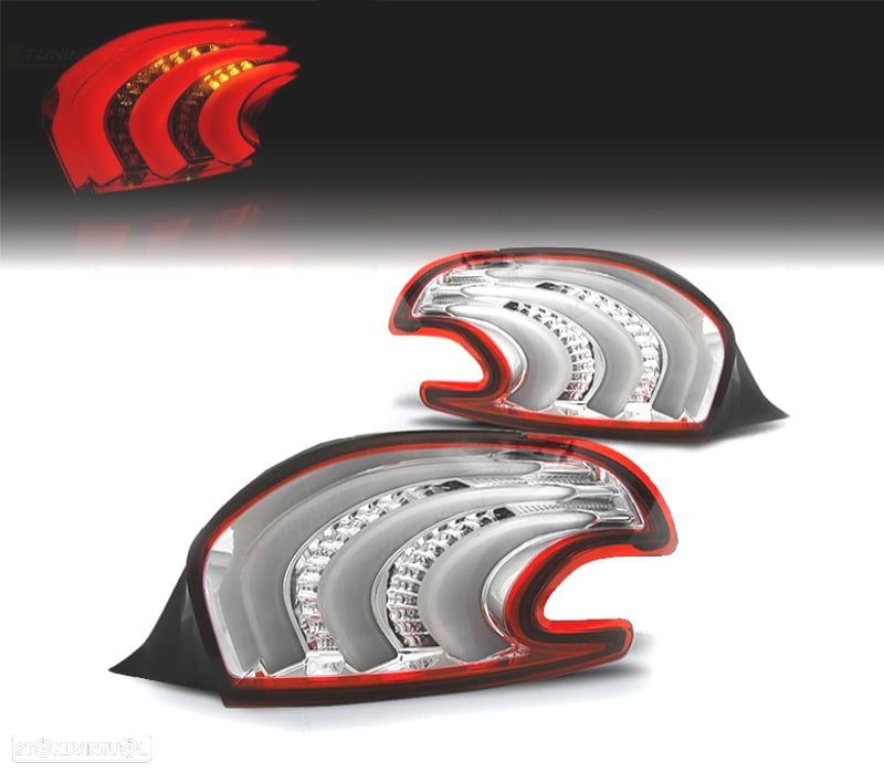 FAROLINS TRASEIROS PARA PEUGEOT 208 12-15 LIGHT BAR FUNDO VERMELHO CROMADO - 1