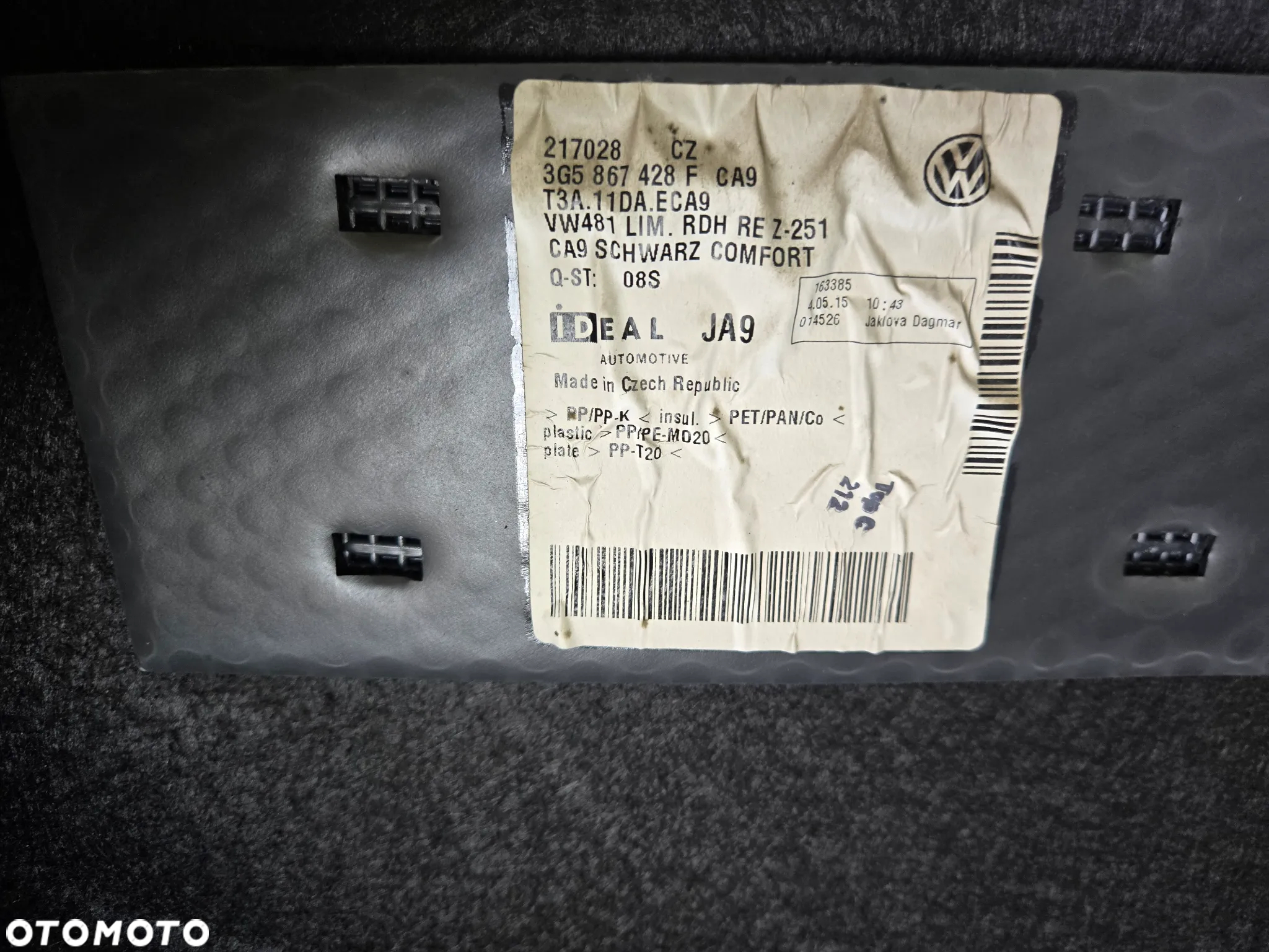 TAPICERKA BOCZEK BAGAŻNIKA PRAWY LUB LEWY DO VW PASSAT B8 SEDAN - 5