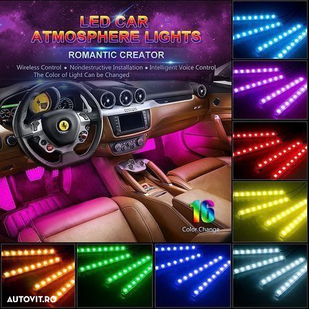 Kit 4 benzi LED lumina ambientala auto RGB cu telecomanda - 2