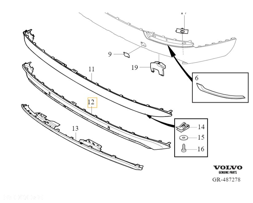 VOLVO XC90 II listwa dokladka spoiler zderzak tyl czarny polysk R-Design OE - 3