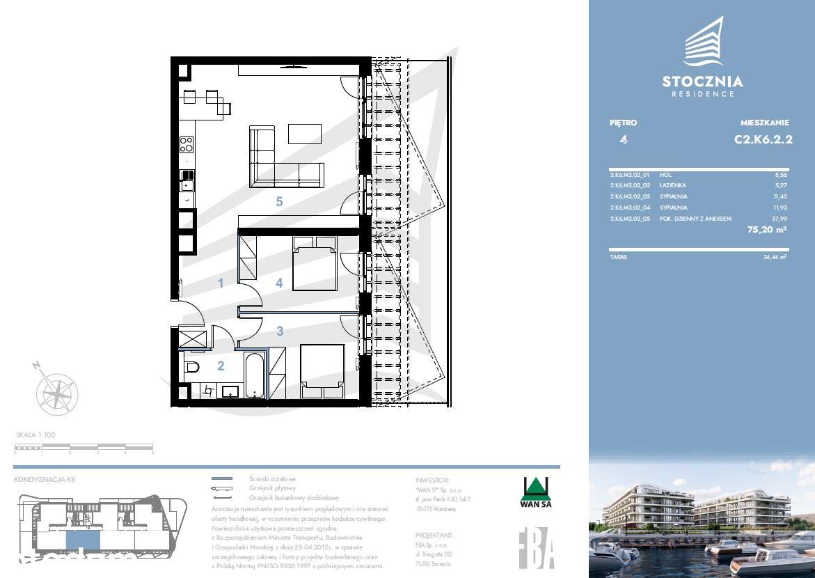 Mieszkanie 75,20 m2 + taras | Stocznia Residence